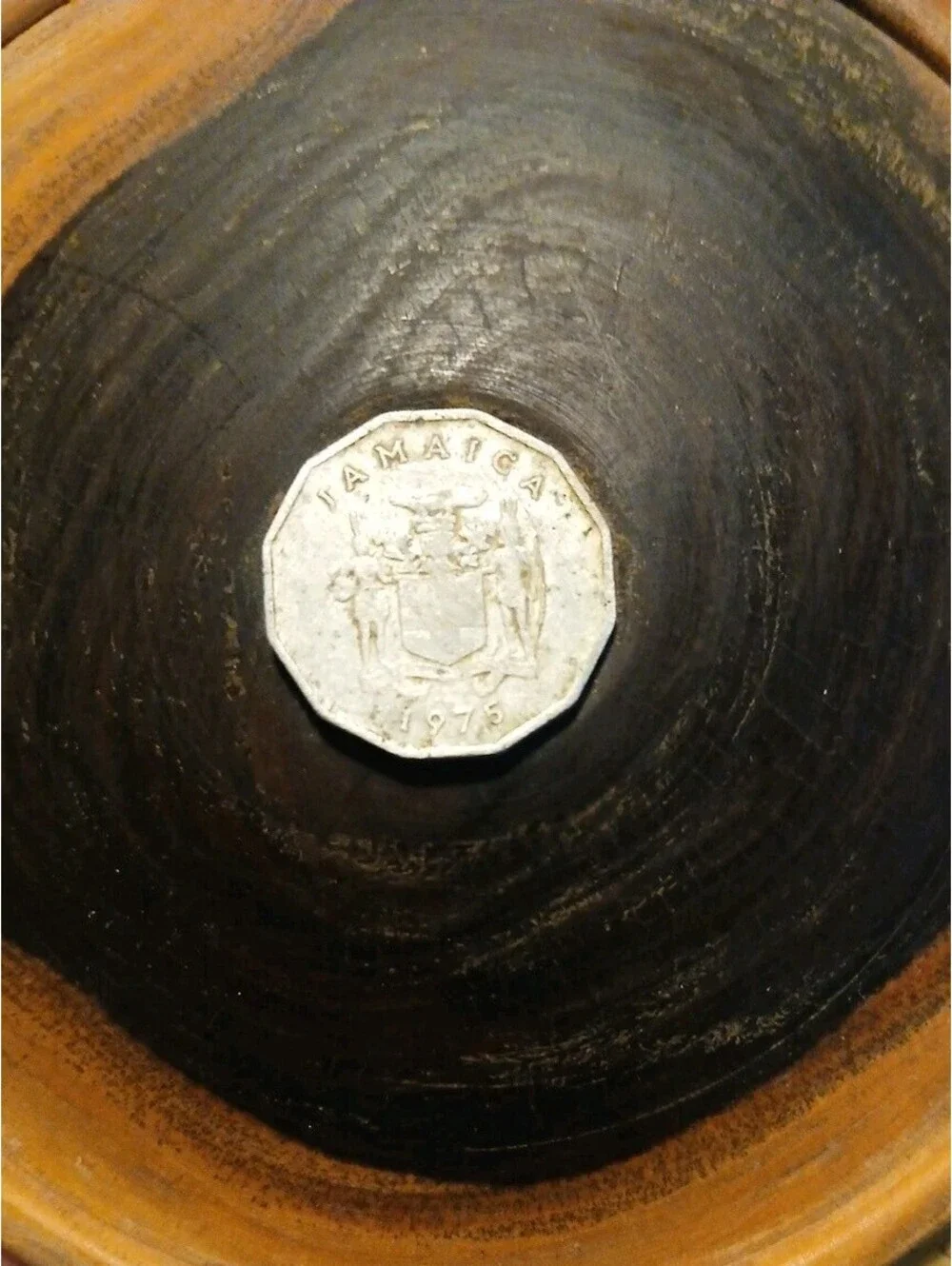 Vintage Handmade Jamaican Wood Coaster Set with Jamaicain Coin Decoration